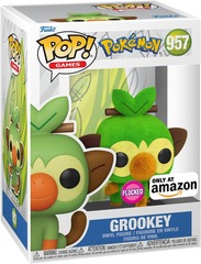 Funko Pop! Games: Pokemon - Grookey 957 - Flocked - Amazon Exclusive
